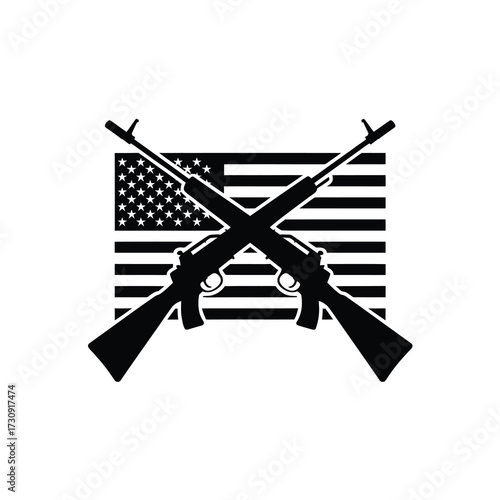 Crossed rifles silhouette american flag patriotic symbol of freedom and strength