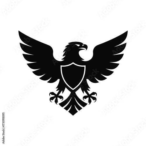 Majestic black eagle crest emblem symbol wings spread holding shield and talons