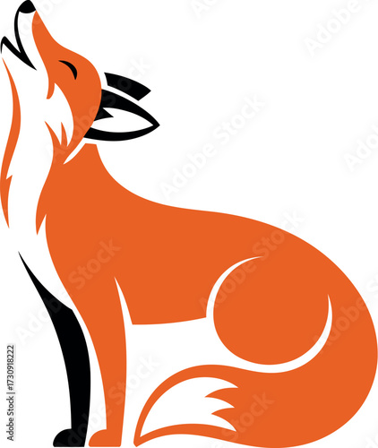 Stylized fox howling with head tilted back and mouth open against a white background