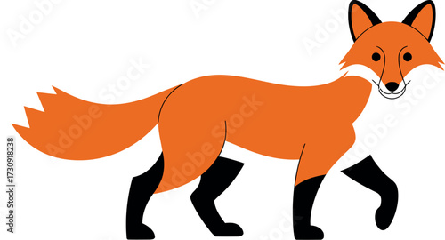 Whimsical illustration of a stylized fox walking with a friendly expression.