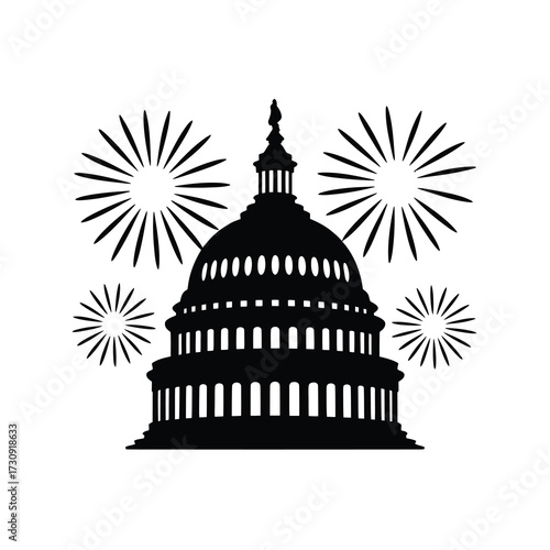 Us capitol building silhouette with festive fireworks display celebration