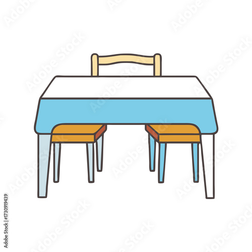Stylized illustration of a table and chair for children in playroom