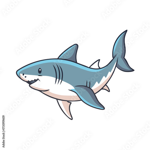 Cartoon great white shark swimming with a toothy grin and simple details