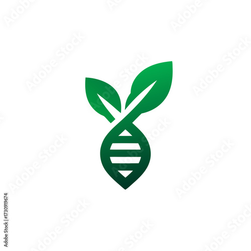 Green DNA helix intertwined with fresh plant leaves, symbolizing natural genetics, organic science, plant biotechnology, and sustainable innovation