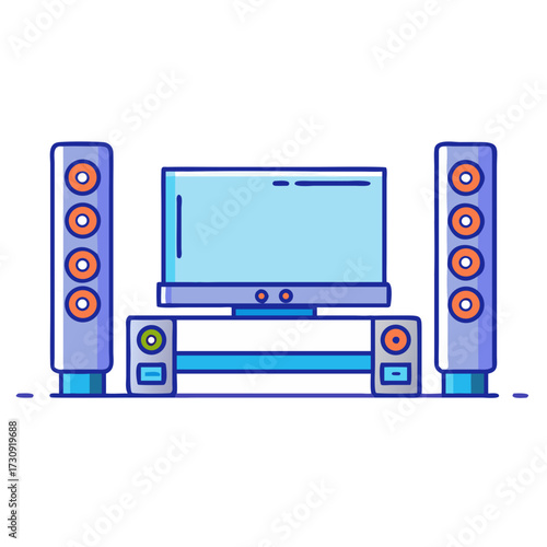 Stylized illustration of a flat screen television with a home theater system