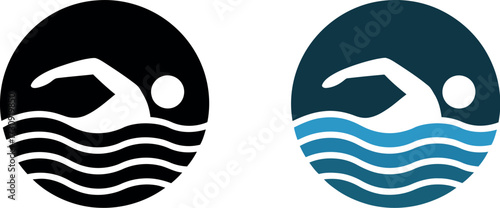 Stylized swimmer icon representing aquatic sport and recreation