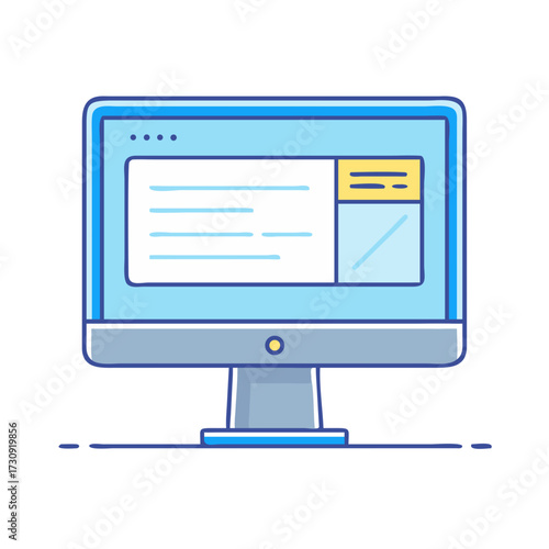 Illustration of a desktop computer with a website interface on the screen