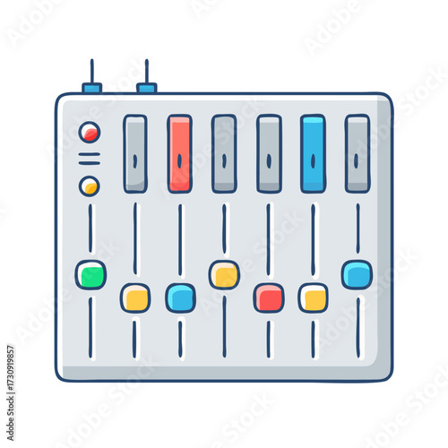 Cartoon style sound mixer with several colorful faders for controlling audio