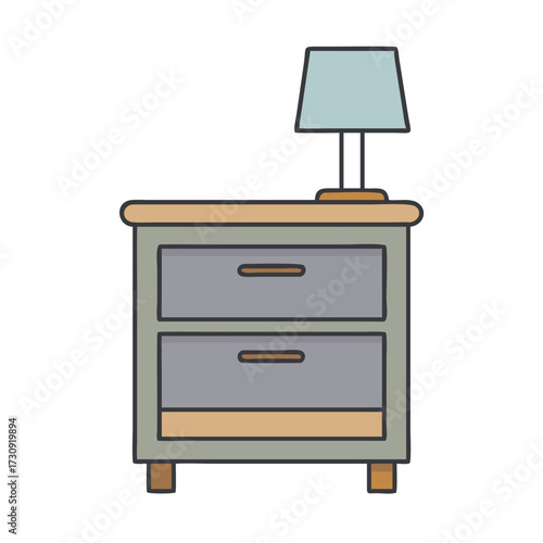Cute cartoon illustration of a nightstand with a lamp on top