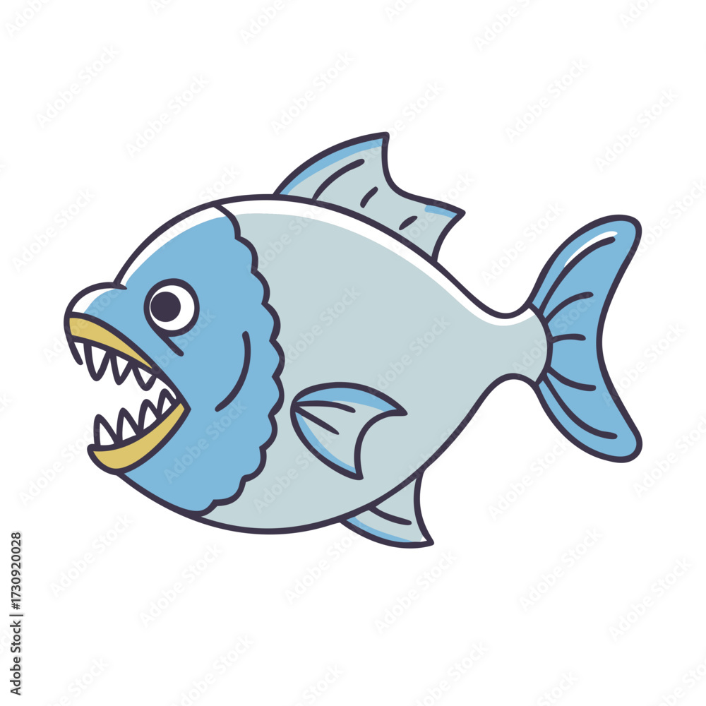 Obraz premium Cartoon Piranha with sharp teeth and a distinct blue head design