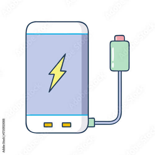 Colorful cartoon drawing of a portable power bank and charging plug
