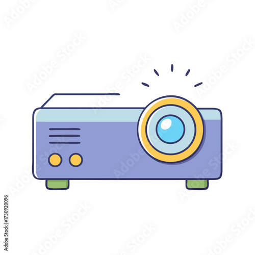 Stylized illustration of a video projector emitting light in cute cartoon style