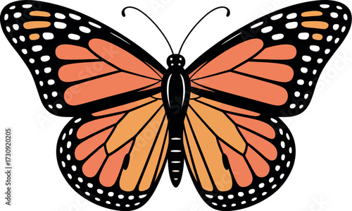 Vibrant monarch butterfly with striking orange and black wings, a symbol of transformation and nature's beauty.