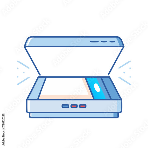 Open flatbed scanner vector illustration for scanning documents and photographs nicely