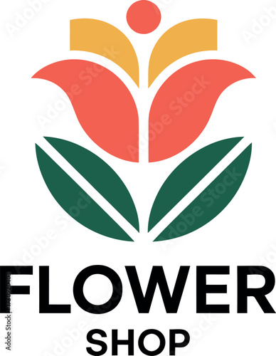 Stylized floral logo with vibrant petals and green leaves, conveying growth and nature.