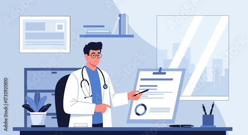 Dedicated doctor explaining test results in his office, illustrating medical care and