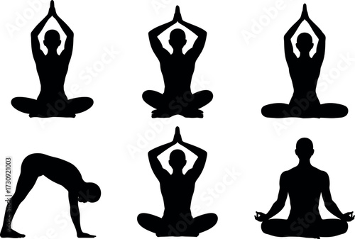 Silhouettes of people practicing yoga poses for a healthy lifestyle