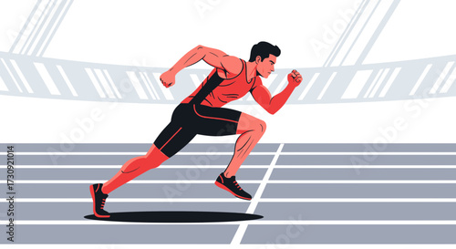 Dynamic illustration of a male athlete sprinting on a track demonstrating speed and power