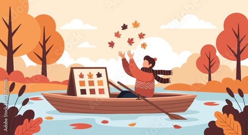 Autumn Serenity: A Lakeside Retreat Amidst Falling Leaves and Vibrant Colors