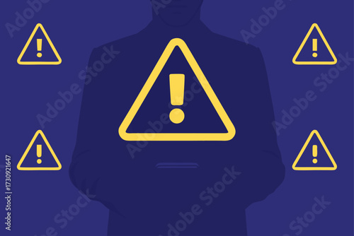 Silhouette With Multiple Yellow Warning Exclamation Marks alert danger