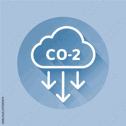 Cloud graphic showing carbon dioxide emission reduction with downward arrows in a flat vector design