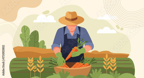Harvesting fresh carrots on an organic farm in autumn season for a healthy lifestyle