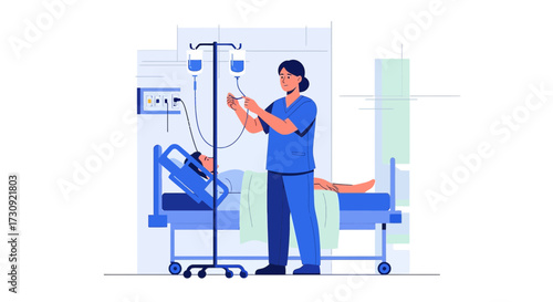Healthcare professional administering iv therapy to a patient in a hospital setting promoting
