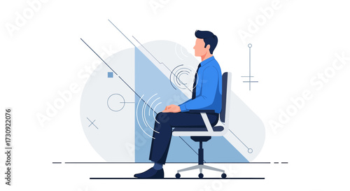 Illustration depicting the correct posture for sitting in an office chair professionally