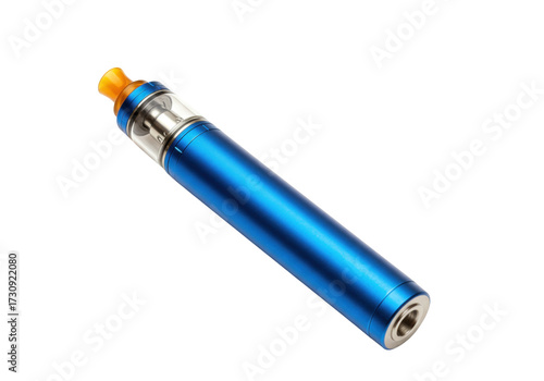 Foto Blue vape pen isolated on white, modern electronic cigarette for vaping and nico