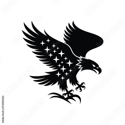 Majestic eagle with star embellishments symbolizing freedom and patriotism descending