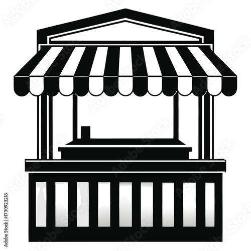Simple Black and White Illustration of a Market Stall or Food Kiosk Stand
