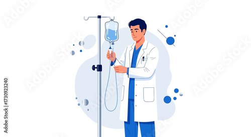 Illustrative depiction of a doctor administering intravenous therapy in a clinical setting