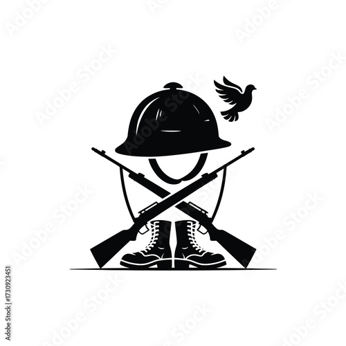 Symbolic representation of peace and conflict vintage military gear and dove
