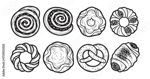 Danish Pastry Line Art Vector Illustration