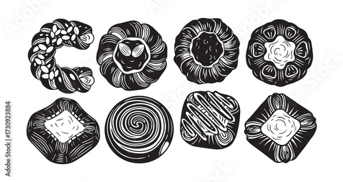 Danish Pastry Line Art Vector Illustration