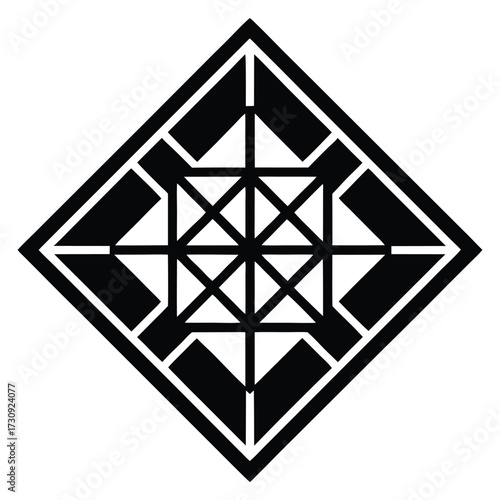 Abstract Black Geometric Design Featuring Diamond Shape and Intersecting Lines Pattern