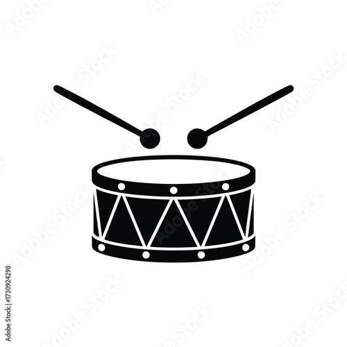 Classic drum and drumsticks silhouette for music and percussion concepts