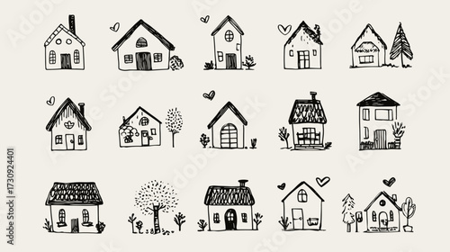 Hand-drawn house illustrations collection