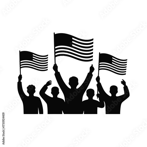 Silhouetted crowd holding american flags in celebration patriotic gathering unity