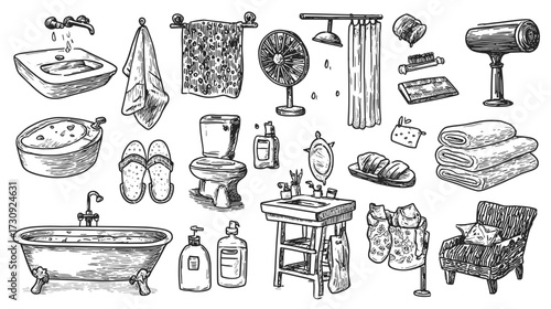 Hand-drawn bathroom essentials collection