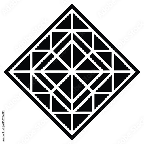 Geometric Diamond Design Black Outer Frame with Intersecting White Lines and Triangle Shapes Inside