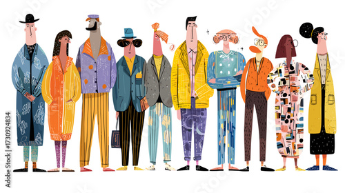 Colorful illustration of stylishly dressed characters