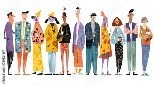 Colorful illustration of stylishly dressed characters