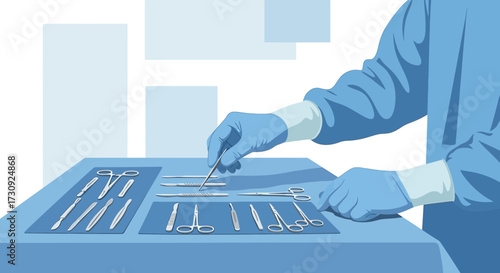 Surgical instruments preparation depicts sterile procedures in a modern hospital setting