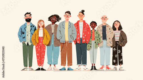 Diverse group of young adults in stylish clothing