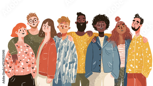 Diverse group of friends in colorful outfits