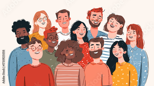 Diverse group of smiling friends in illustration