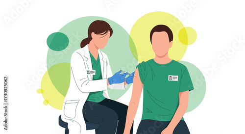 Vaccination Illustration: Doctor Administering Vaccine to Patient for Immunization against Viruses