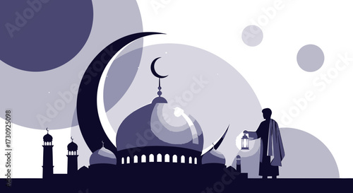 Vector illustration of a mosque and crescent moon ideal for ramadan kareem theme