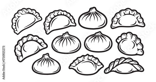 Dumplings Line Art Minimal Outline Drawing